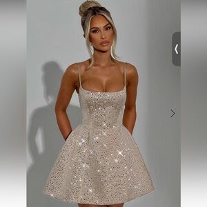 Glamorous Beige Sequin Prom Dress